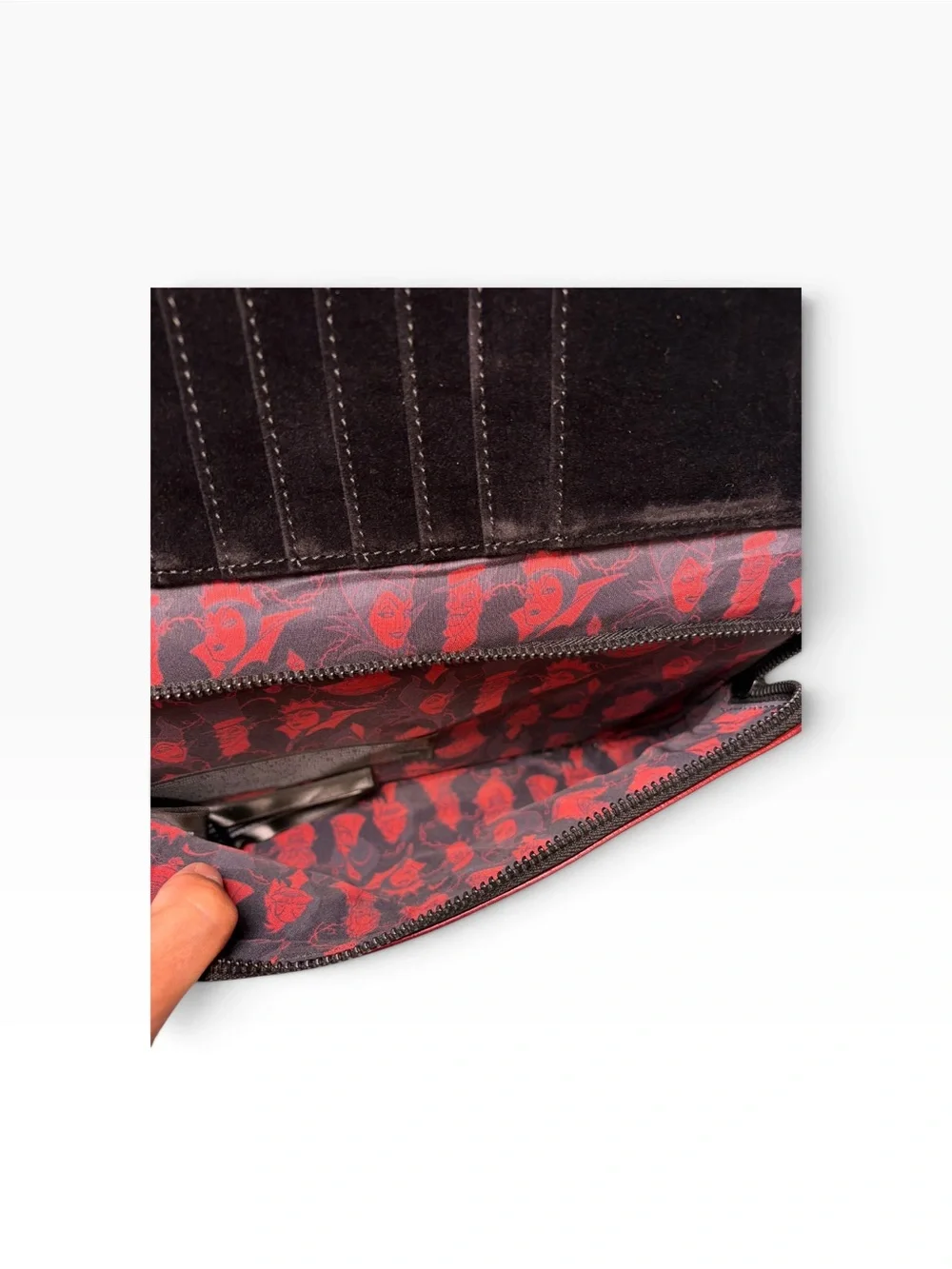 Loungefly Disney Villains Quiet Fandom Embossed Deep Red Crossbody Clutch Velvet